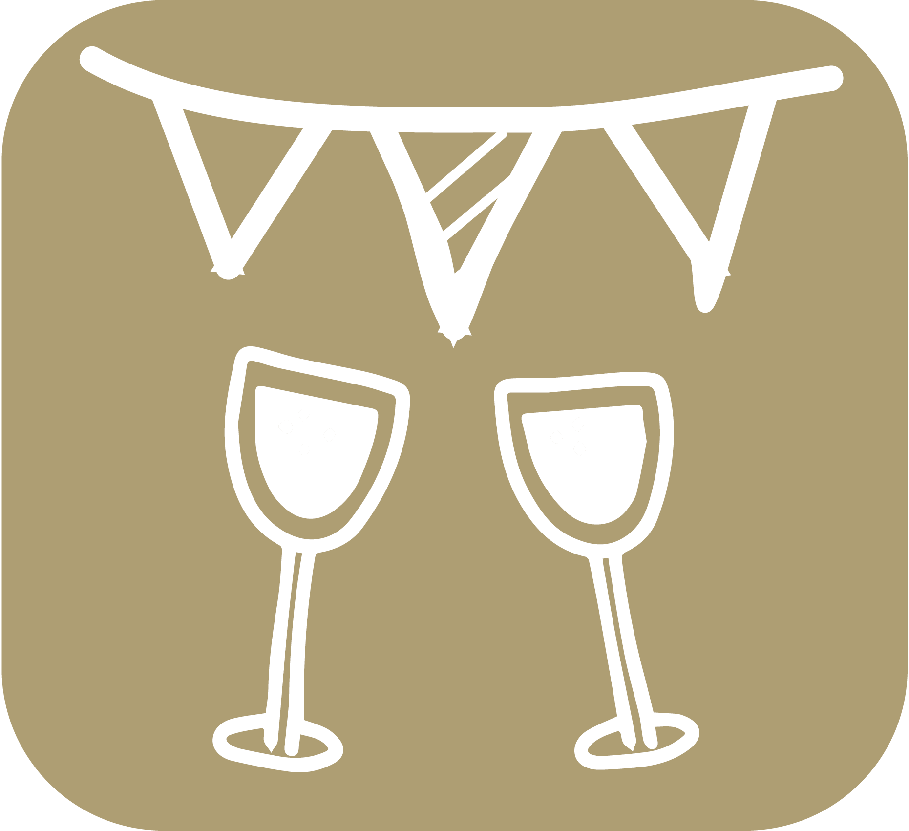 A drawing of wine glasses and flags