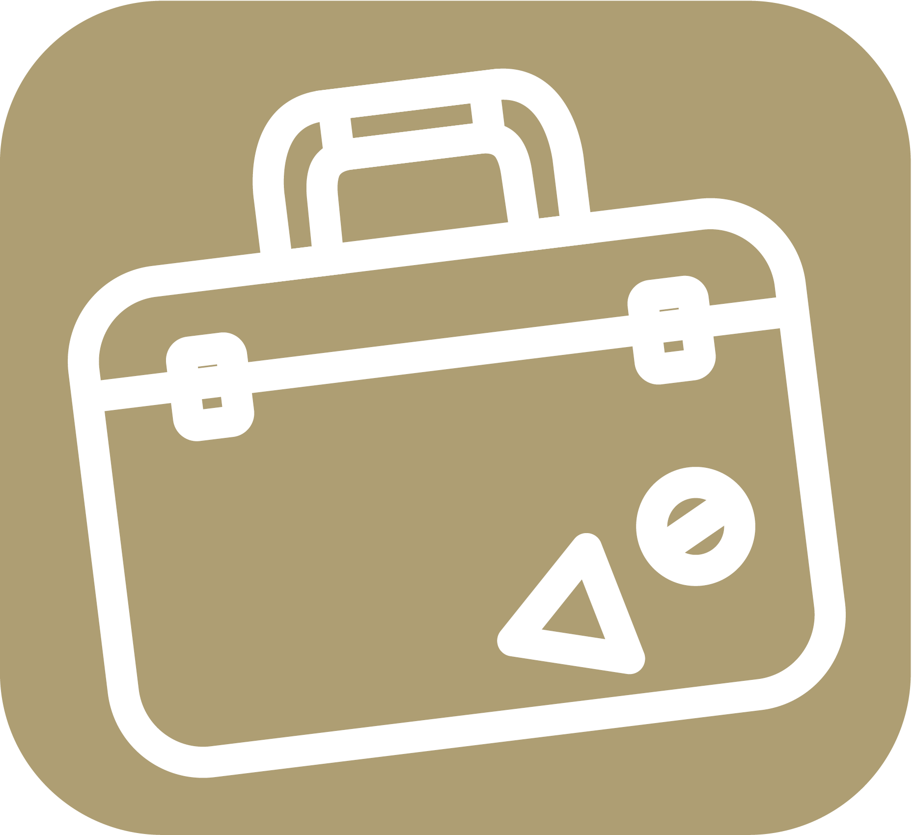 A white line drawing of a briefcase