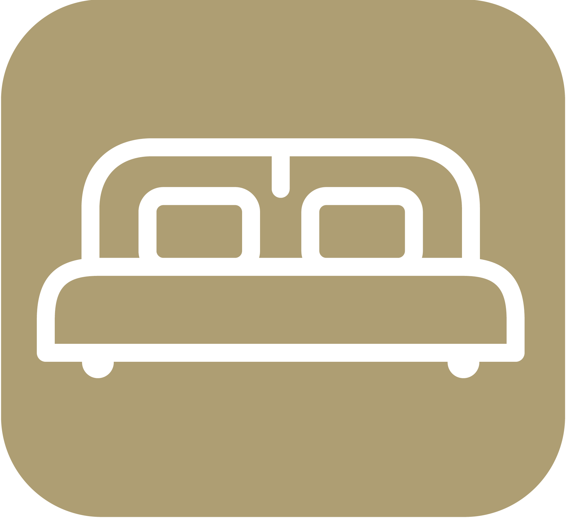 A white line drawing of a bed